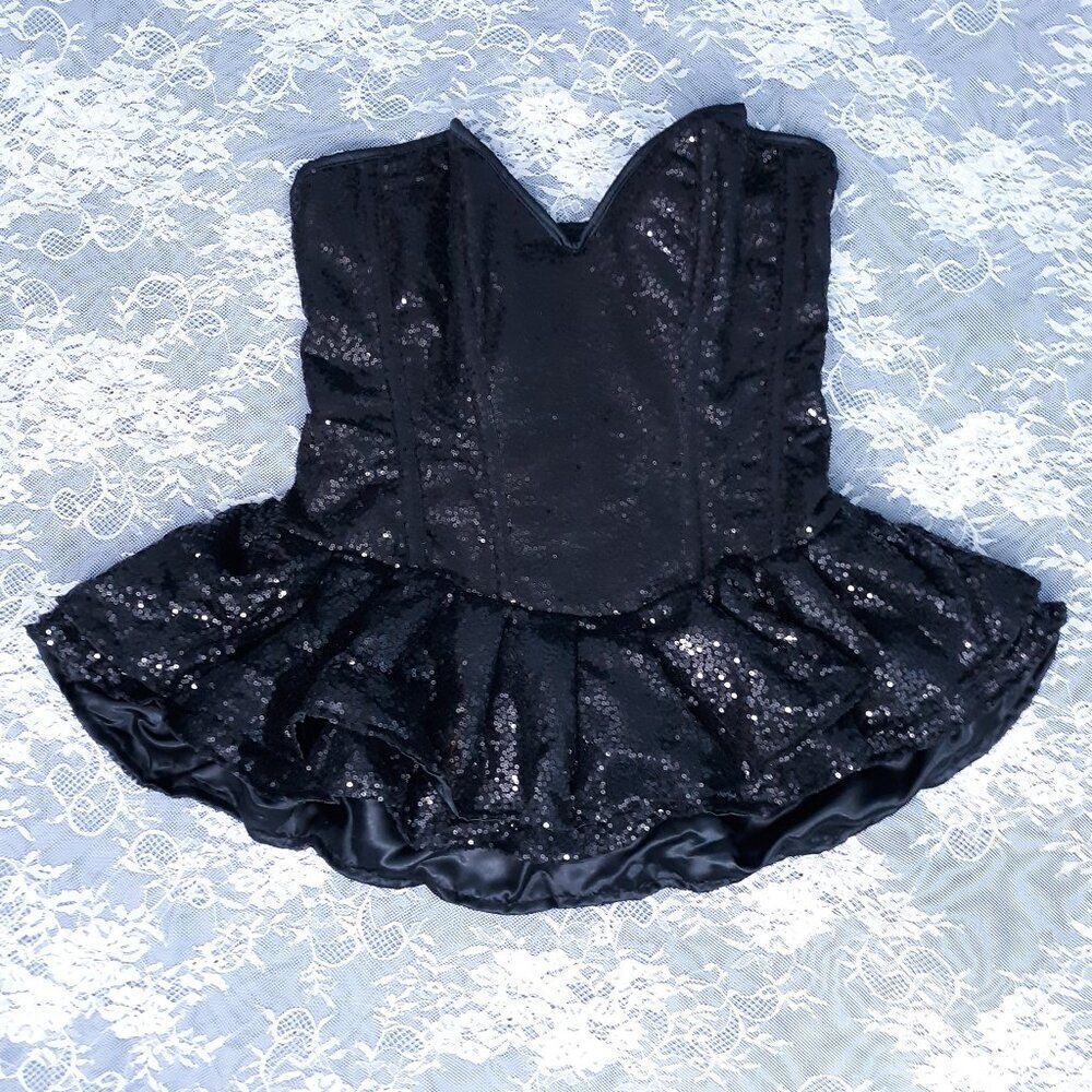 #31"-34" XL Steel Bone black ruffled corset mini dress Top Drawer Daisy Corsets